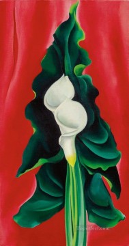 Precisionism Oil Painting - Calla Lilies on Red Georgia Okeeffe American modernism Precisionism